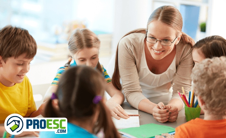 Rotina na educação infantil: imagem mostra professora dando aula para crianças.